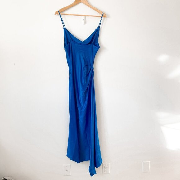 Zara Satin Effect Cowl Neck Midi Dress  Blue NWT Size Large - Picture 8 of 15